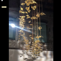 Lustre en cristal multi-têtes à hauteur réglable pour villa duplex, longue suspension LED pour salon, escalier double hauteur, en céramique dorée