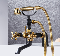 Robinet de baignoire impérial TONUA classique en laiton doré noir de haute qualité à double poignée et double colonne avec cartouche céramique et douchette