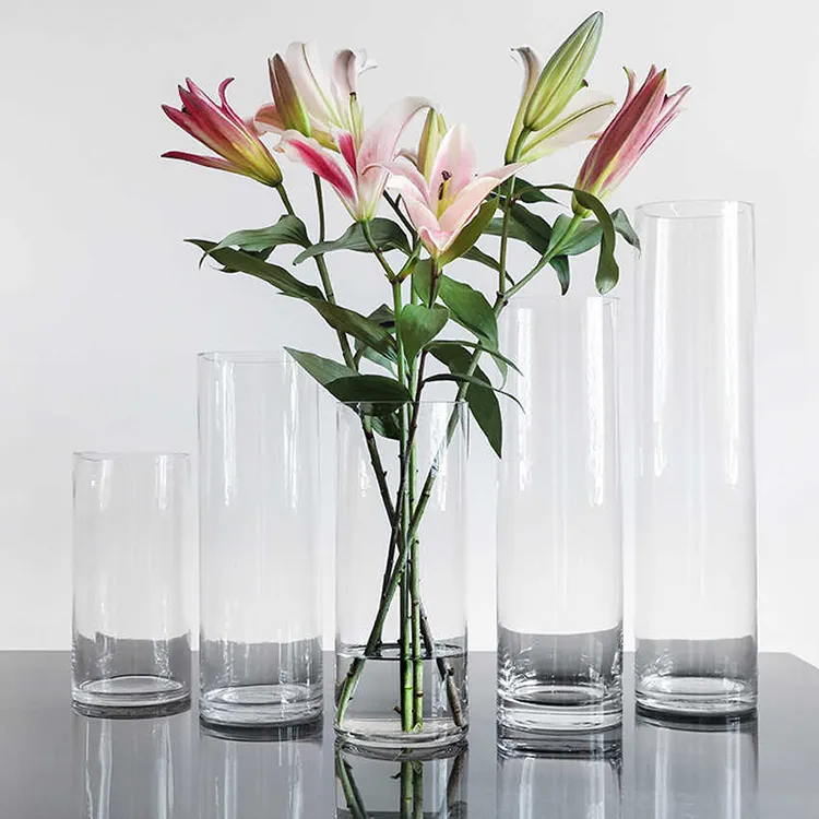 Großhandel Indoor Home dekorative klare oder viele Farben Glas Kristall Vase Zylinder Murano Design Glas Blumenvase