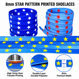 Lacets de baskets en polyester plat de 8 mm à imprimé étoile, vente en gros d'usine, lacets personnalisés multicolores à double couche avec impression par transfert thermique - Product Image 2