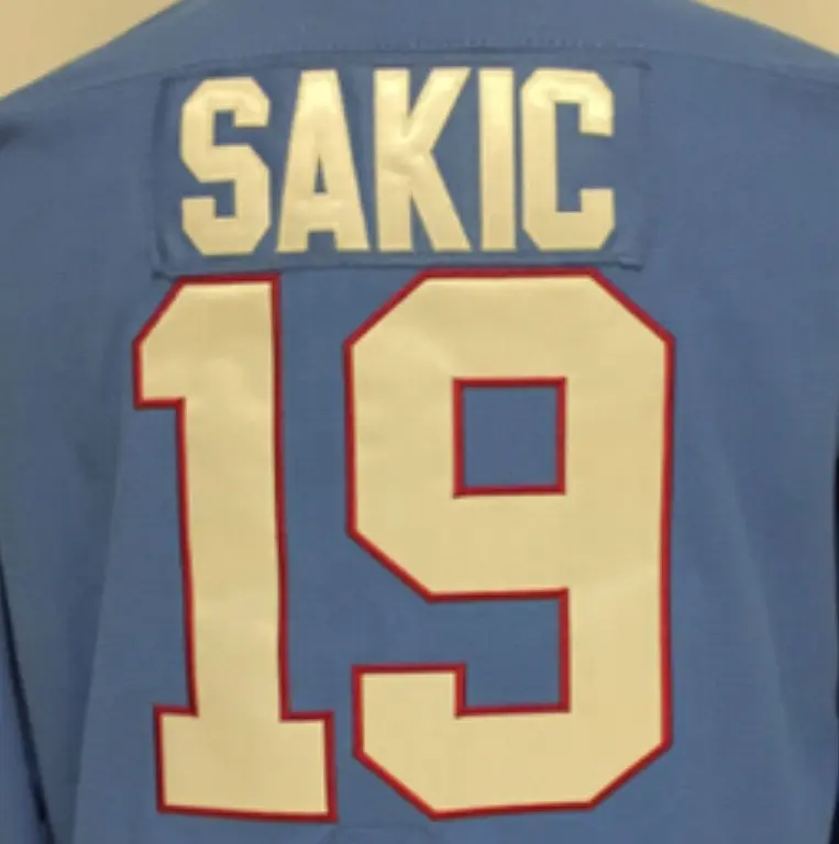 Quebec Joe Sakic Blauw Beste Kwaliteit Gestikt Nationale Hockey Jersey