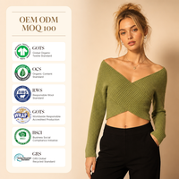 Crop top personnalisé pour femme, style Y2K, pull en tricot côtelé à col en V croisé pour femme