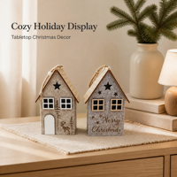 Décoration de Noël personnalisable pour table, maison en bois de style nordique rétro, décoration de Noël en bois
