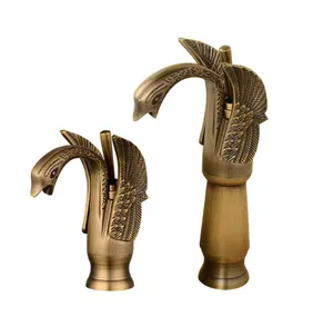 Bathroom Antique Gold Brass Swan Shape Spout Bathroom Faucet Wash Basin Faucet