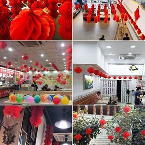 Faroles de papel rojos, decoraciones redondas de panal para bodas, festival de primavera, uso en interiores - Product Image 2