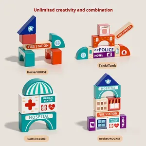 Wholesale Custom Wooden Educational Toys Urban Track <b>Building</b> <b>Blocks</b> Shape Intelligence <b>Building</b> <b>Blocks</b> for Kids Boys Girls - Product Image 4