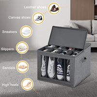 Organisateur de chaussures en tissu rectangulaire gris, lot de 2, anti-poussière, séparateurs réglables, empilable, pliable, capacité de 24 paires