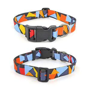 Custom Printed Polyester Adjustable Geometric Pattern Dog <b>Collar</b> with Buckle Closure for Pets - Product Image 1