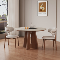 Table à manger de style médiéval, blanche mate, moderne et minimaliste, pour petit appartement, style Wabi-sabi, en bois de noyer massif et dalle de pierre