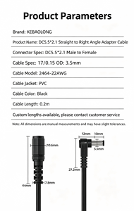 Dik Açılı DC5521 Erkek - Dişi Güç Kablosu, 12V <span class=keywords><strong>DC</strong></span> 5.5*2.1 Ses Çatalı Fiş Uzatma Adaptör Kablosu - Product Image 6
