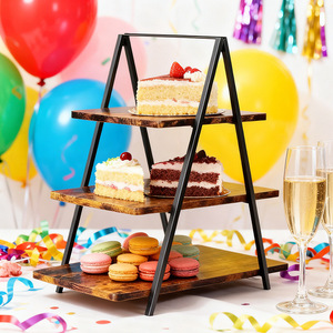 Three Tier Iron Wood <b>Desktop</b> <b>Shelf</b> 3 Floors Durable Storage For Parties Dessert Tables Fruit Snacks - Product Image 5