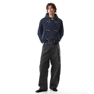 แจ็คเก็ต<span class=keywords><strong>ยีน</strong></span><span class=keywords><strong>ส์</strong></span>สไตล์อเมริกันเรโทรแบบใหม่ ล้างสีปานกลาง ทรงวินเทจ กันลม สตรีทแวร์ พร้อมหัวเข็มขัดรูปเครื่องบินและหัวรถจักร - Product Image 4