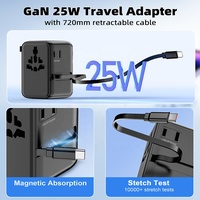 Worldplug Taille compacte 25W GaN Technologie Charge rapide Prise internationale universelle Chargeur adaptateur secteur de voyage