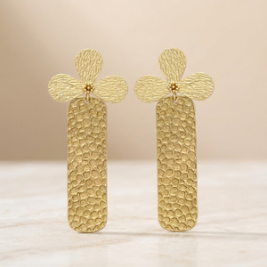 Ensemble de boucles d'oreilles plaqué or, design ethnique unique en forme d'architecture, motif pétales de fleurs, boucles d'oreilles pendantes, cadeau - Product Image 3