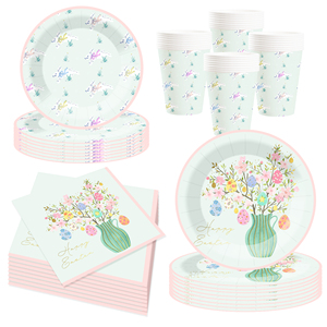 DAMAI New Customized Spring Flower Theme Disposable <b>Paper</b> Plate Napkin <b>Paper</b> <b>Tablecloth</b> with Floral Tableware Set for Birthday - Product Image 4