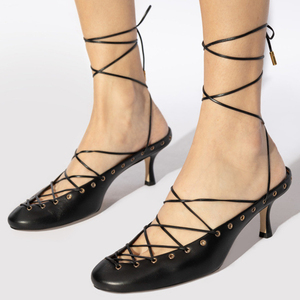 Big Size 44 Women Front Cut Out Low <b>Heels</b> Stiletto Summer <b>Round</b> <b>Toe</b> Lace up Shoes Dress Ankle Strap Pumps - Product Image 3