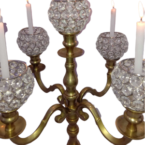 Portavelas de cinco brazos con acabado dorado, soporte de cristal para decoración de bodas y el hogar - Product Image 4