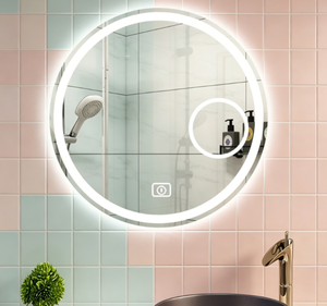Round LED Bathroom <b>Mirror</b> With <b>Silver</b> Metal <b>Frame</b> Wall Mounted Rustic Style Adjustable Light Source Bath <b>Mirror</b> - Product Image 5