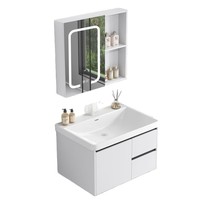 Ensemble de meubles de salle de bain en aluminium, résistant à la rouille et à l'eau, avec vasque en céramique, miroir LED et armoire murale de rangement, pour projets et vente en gros