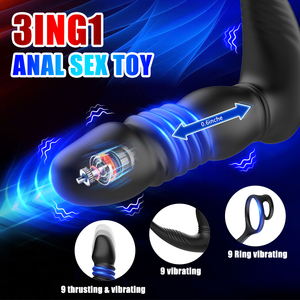 Hochwertige Fernbedienung Teleskop Sexspielzeug Prostata Massage Cockring mit Anal Plug Vibrator - Product Image 5