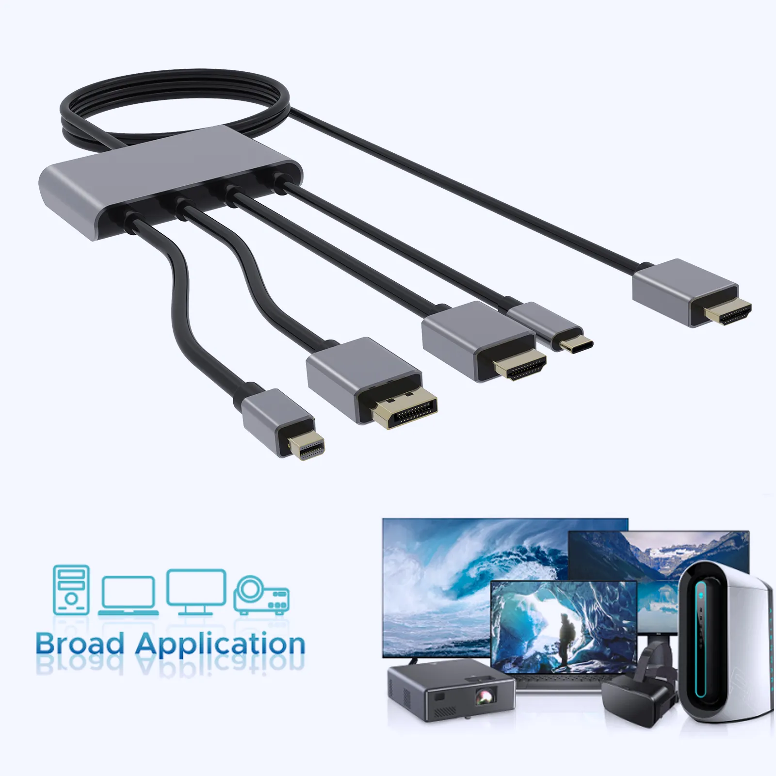 4 In 1 4K USB C, Displayport HDMI หรือ Mini DisplayPort 4ผู้ใช้ไปยังสายแปลง HDMI 6FT