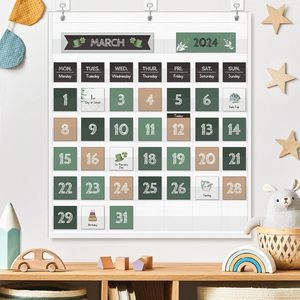 Tableau de gestion du temps en nylon grand format, style bohème, avec pochettes pour calendrier et végétation, pour la décoration de la salle de classe, de la maison ou de l'école des enfants - Product Image 2