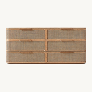 Cómoda Japandi Premium de Roble Blanco Macizo con 6 Cajones e Incrustaciones de Ratán, Perfil Curvo de Lujo, Estilo Arquitectónico Moderno Orgánico - Product Image 4