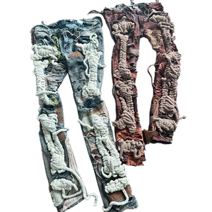 YSJY üreticileri özel Hip Hop Vintage aplike pantolon Slim Fit şık Denim kot sıkıntılı yama kot erkekler için - Product Image 1