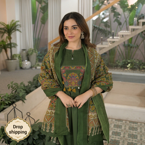 Conjunto de Salwar Kameez Verde Bordado, Vestido Tradicional Pakistaní para Mujer con Chal, Estampado Floral, Ropa Casual para Festivales - Product Image 1