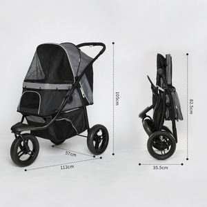 Poussette pour chien pliable à 3 roues à une clé Poussette pour chien avec grand espace Panier de rangement - Product Image 3