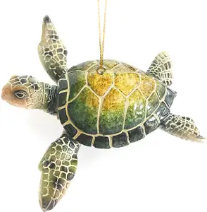 Ornamen Natal Resin Green See Turtle Toy Polyresin Menggantung Patung-patung Hewan