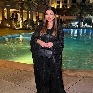 Modest Fashion 2 Piece Abaya Set Muslim Women Abaya Dubai African Luxury Abaya Shiny Fabric Batwing Sleeve Evening Long Dress