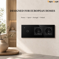 Prise murale industrielle standard européenne USB Type-C 2.1A avec panneau en verre trempé, indice de protection IP21, pour usage domestique, bureau et commercial