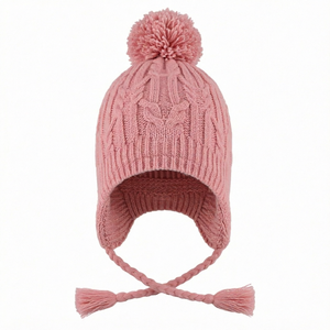 <span class=keywords><strong>Bonnet</strong></span> d'hiver péruvien en tricot torsadé avec pompon (doublé) - Rose Mariée <span class=keywords><strong>Fille</strong></span> - 5/8 ans - Spandex/Polyester - Lavage en machine - Product Image 1