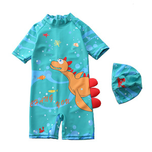 Traje de Baño de una Pieza con Mangas Cortas y Protección Solar para Niños Pequeños, Diseño de Dinosaurio de Dibujos Animados, con Gorro de Natación - Product Image 5