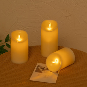 Indoor Decoration <strong>Tall</strong> Ivory Auto-Moving 3D Wick Battery Operated Flameless LED Plastic Pillar <strong>Candles</strong> for Concert Holiday - Product Image 2