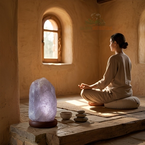 Lámpara de Cristal de Sal Blanca Premium Tallada a Mano con Forma Natural, Luz de Mesa con Interruptor Regulador y Base - Product Image 5