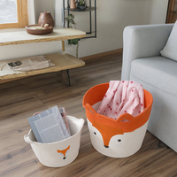 Panier de rangement domestique moderne, écologique et durable, en corde de coton tressée, forme cylindrique, motif renard, multifonctionnel, gain de place, pour articles divers