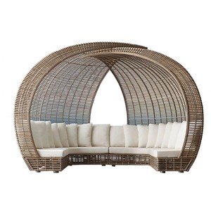 سرير شمسي مستدير خارجي من الخيزران بتخفيضات كبيرة مع كرسي هوائي مزود بمظلة - Product Image 3