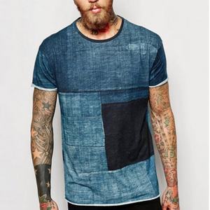 เสื้อยืดแขนสั้นผู้ชายคุณภาพสูงลายปะติดปะต่อสำหรับฤดูร้อน ขายส่ง เสื้อยืดลายพิมพ์ยีนส์ชายเสื้อแบบพิเศษ รับสกรีนโลโก้ - Product Image 1