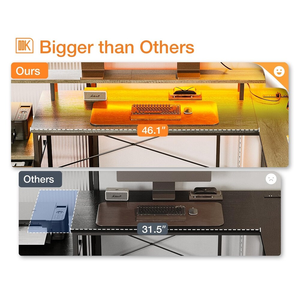 L-Shaped <strong>Desk</strong> with File Drawer 75" Reversible L-Shape Office &amp; <strong>Gaming</strong> <strong>Desk</strong> with Storage LED Strip &amp; Power Outlet <strong>Grey</strong> Oak - Product Image 4