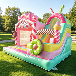 Château gonflable WINSUN Candy avec toboggan, design beignet et sucette, pour fêtes d'enfants, location, usage commercial extérieur - Product Image 3