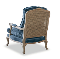 Meistverkaufter Rustikaler Französischer Landhausstil Massivholz Freizeitsessel Natürlicher Rattan-Rücken Leinen Chaiselongue Gepolstert Wohnzimmer