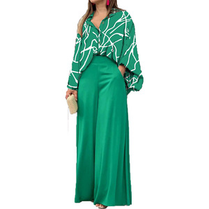 Nuovo 2022 estate ampia da <span class=keywords><strong>donna</strong></span> ampia <span class=keywords><strong>camicia</strong></span> Casual stampata pantaloni larghi due pezzi Set completo Drop Shipping Hot Sell - Product Image 6