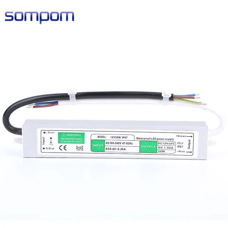 IP67 Su Geçirmez Anahtarlama Güç Kaynağı Sompom 12 V 20 W AC/DC LED Sürücü CE FCC RoHS