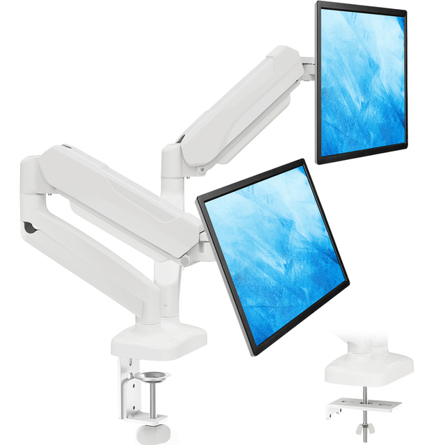 13-32 Inch Dual White Monitor Arm Gas Spring Computer Support Monitor Holder