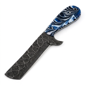 Couteau à découper artisanal en acier Damas foncé avec manche en résine à motif tourbillon bleu pour la viande - Product Image 1