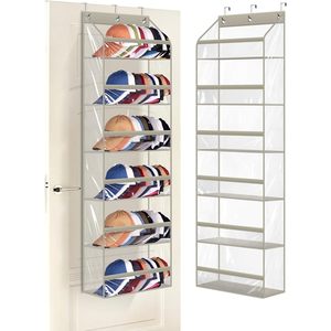 Clear Over The Door Hat Rack PVC Storage Organizer For Baseball Caps Closet Wall Mount <b>Hook</b> Type Grey - Product Image 1