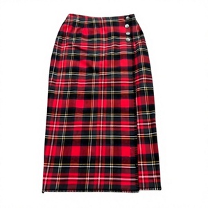Falda Cruzada a Cuadros Rojos para Mujer, Largo hasta la Rodilla, con Botones, Estilo Preppy, Kilt de Franela Tartán para Otoño - Product Image 1