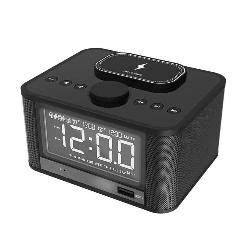 M7-QI Новый цифровой FM-будильник, динамик с быстрой беспроводной зарядкой, USB BT динамик, радио для отеля, музыкальный прикроватный светильник для дома
